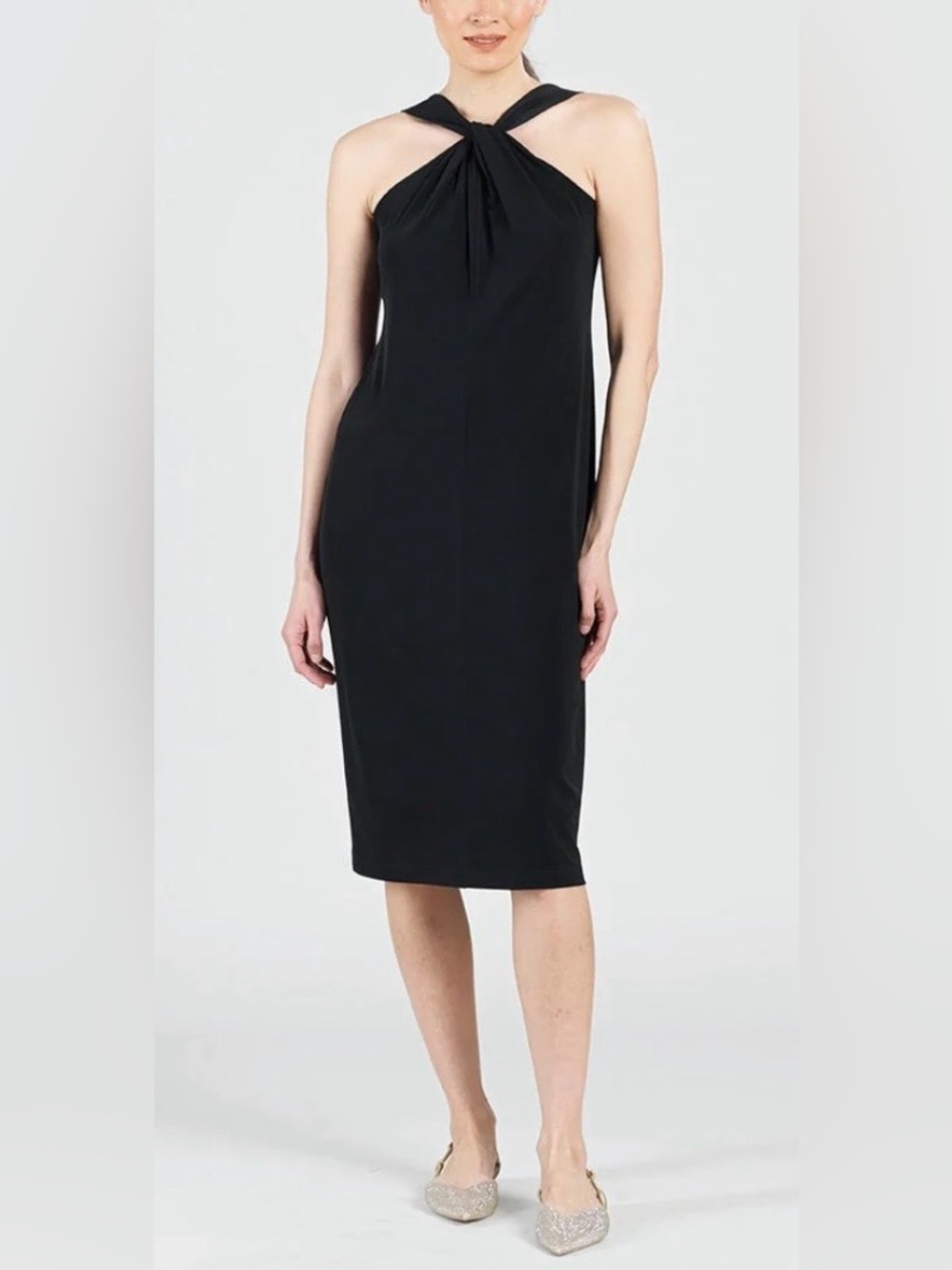 Clara Sunwoo Grecian Halter Midi Sheath Dress ~ XS ~ Black ~ NWOT